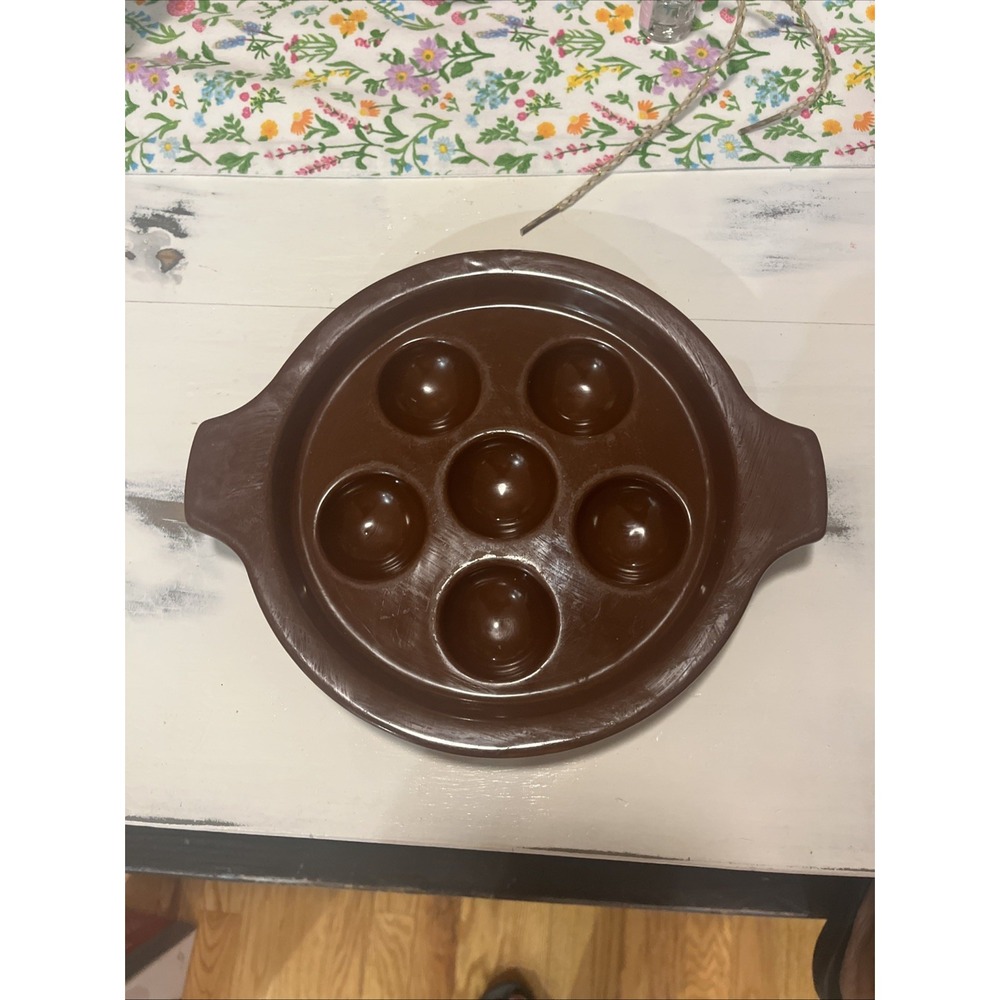 Escargot Dish 1154 Brown Ceramic Egg Snail Mushroom Hall Pottery USA Vintage 7"